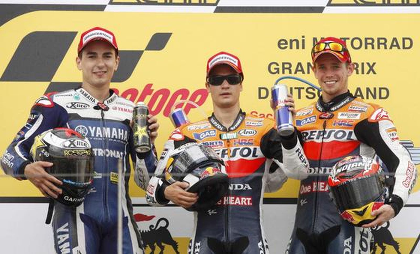 Dani Pedrosa vence en Alemania por delante de Lorenzo y Stoner. / Reuters