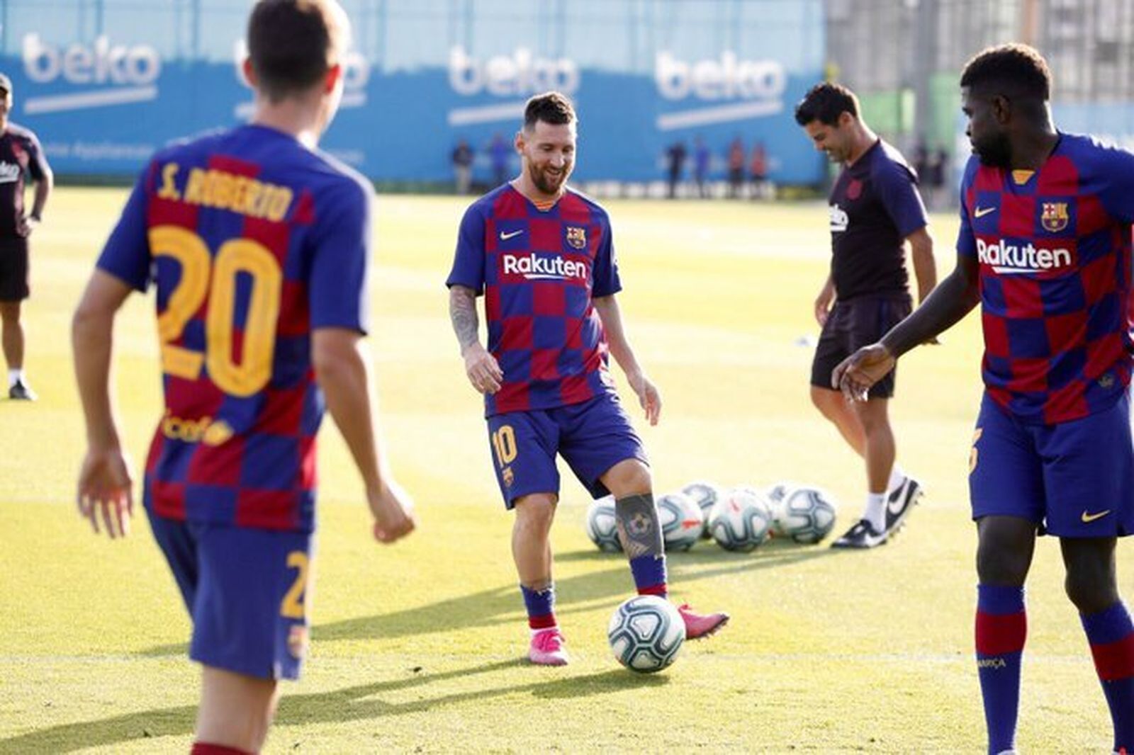 Messi, en el entrenamiento de esta tarde.