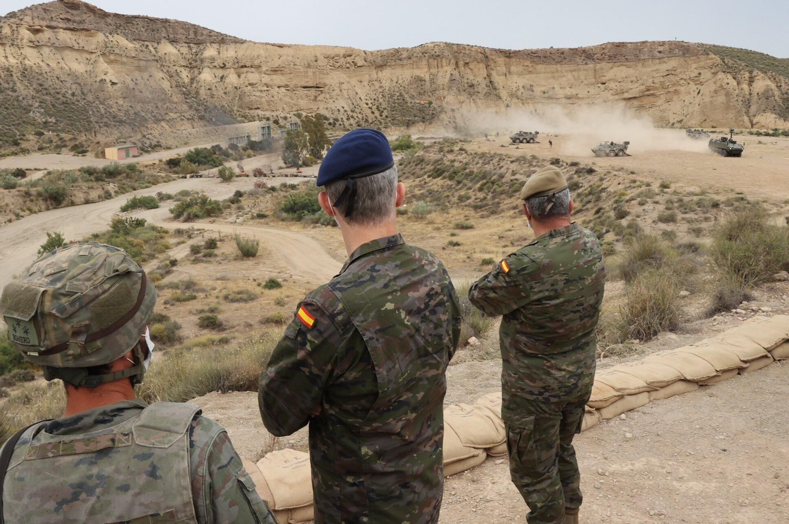 El Rey Felipe VI asiste a un ejercicio militar de la Brigada 2035 en Viator