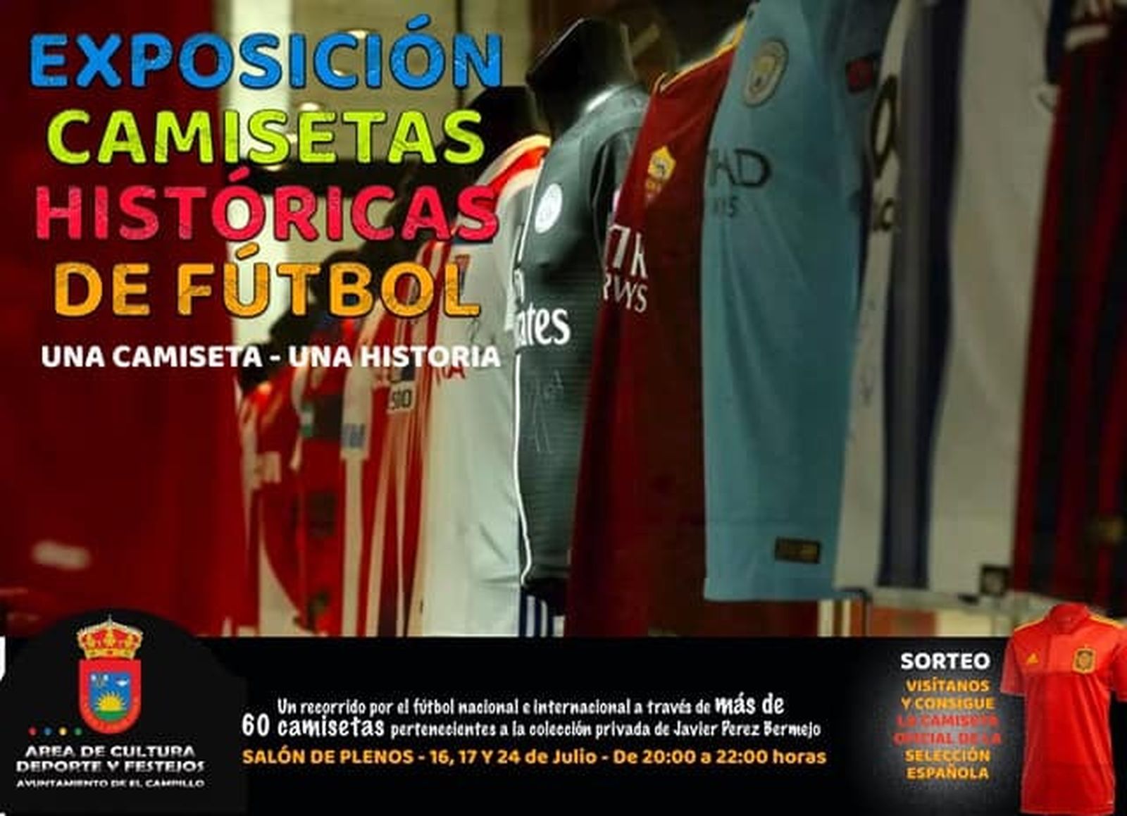 Exposición de camisetas históricas de fútbol en El Campillo.