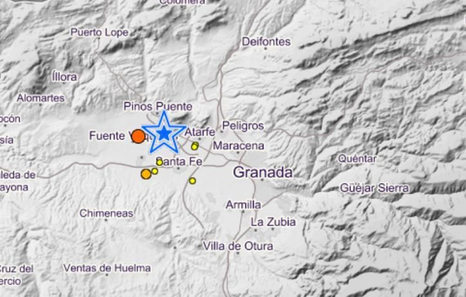 Punto donde se ha registrado el terremoto sentido en Granada este Domingo de Ramos.