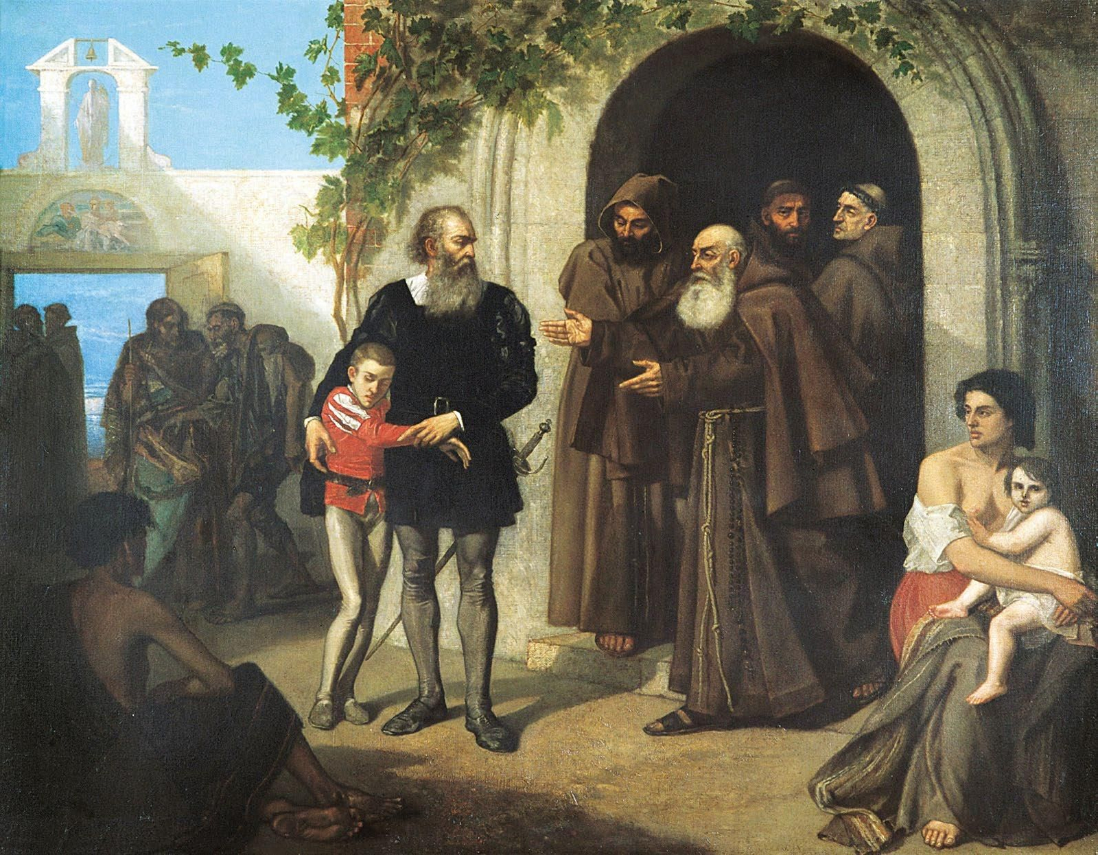 Cristóbal Colón y su hijo Diego en el Monasterio Santa María de La Rábida