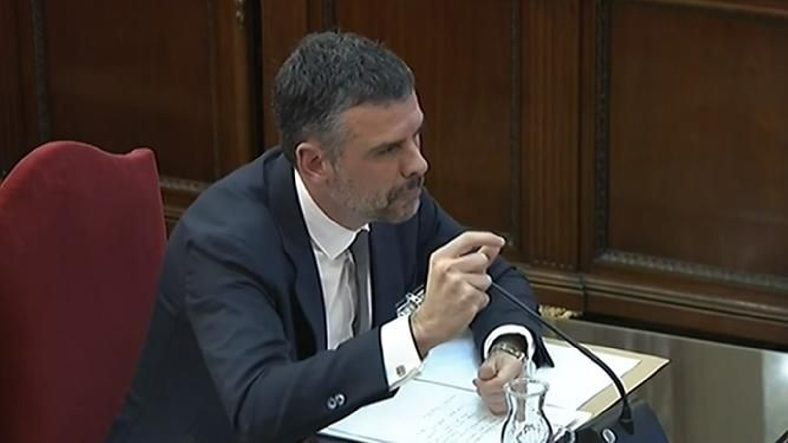 Santi Vila, durante el interrogatorio en el Tribunal Supremo Santi Vila, durante el interrogatorio en el Tribunal Supremo
