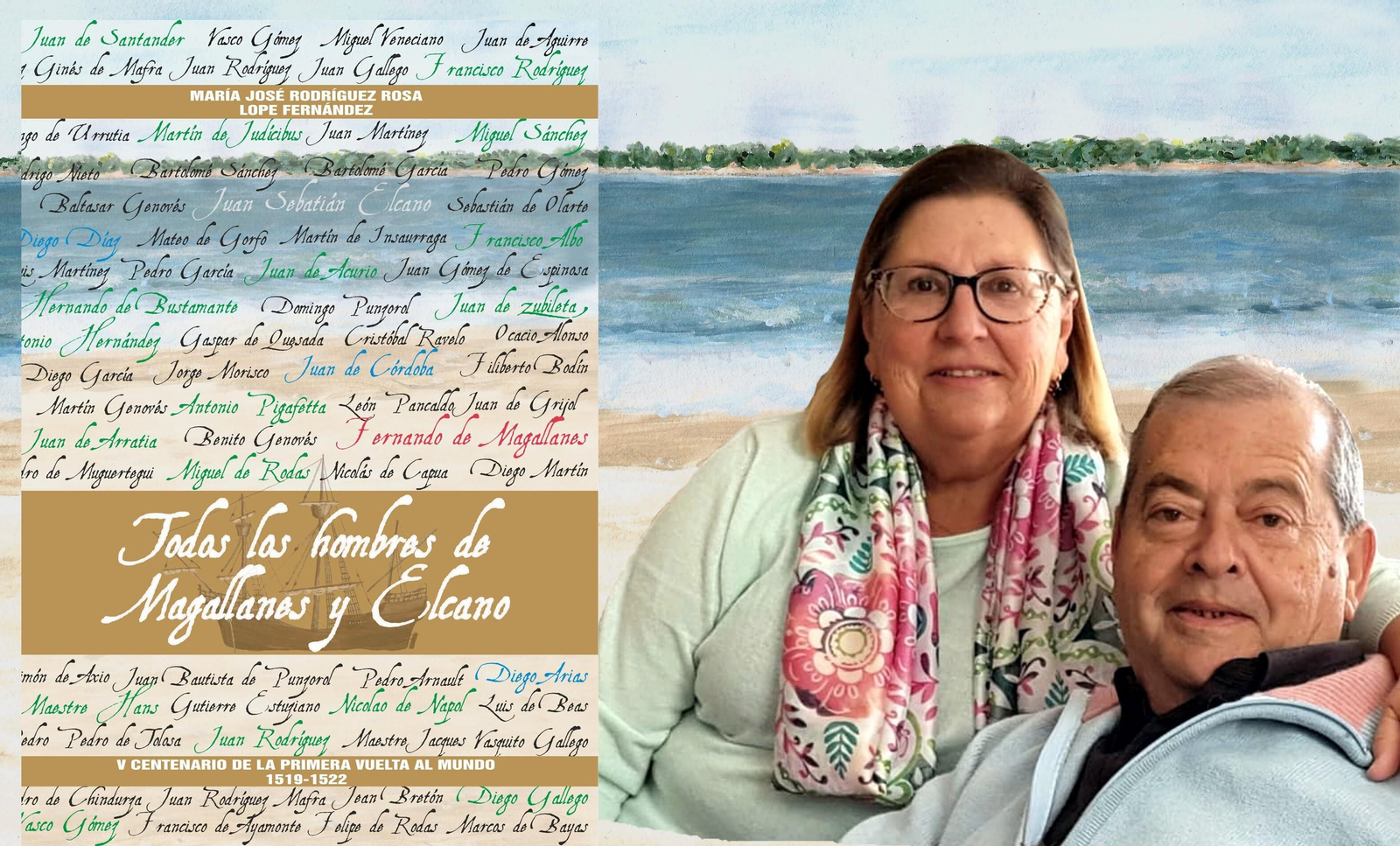 Los autores y la portada del libro 'Todos los hombres de Magallanes y Elcano'.