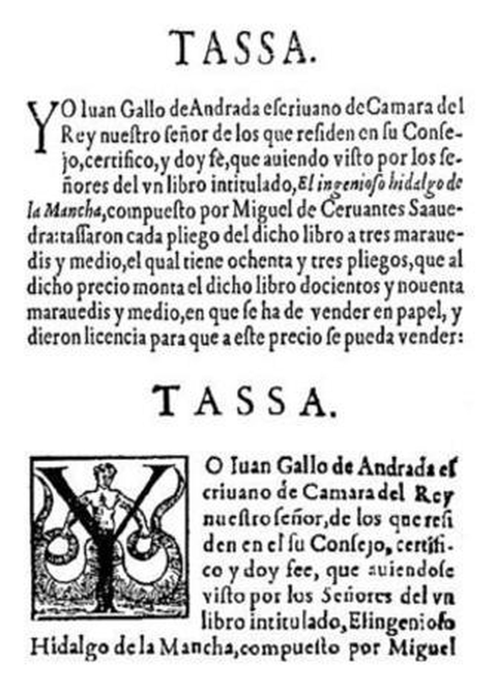 Arriba, la Tasa del ejemplar impreso por Juan de la Cuesta en Madrid; abajo, la del ejemplar impreso en Valladolid.