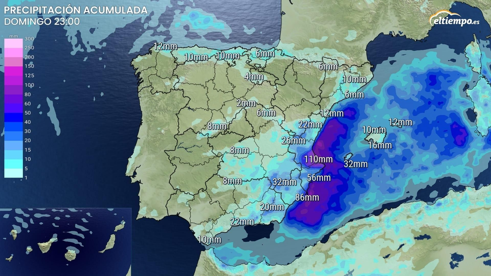 Acumulados de lluvia previstos hasta el domingo, 12 de octubre.