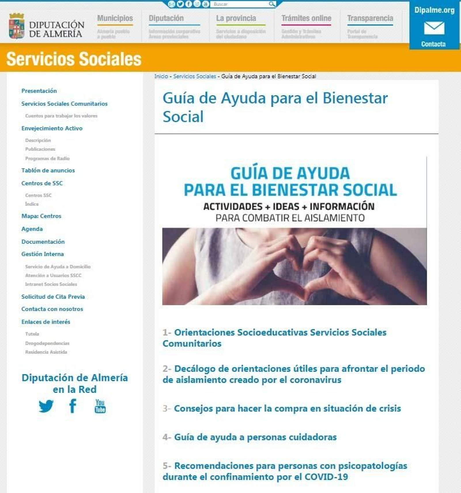 Captura en la web del acceso a las guías