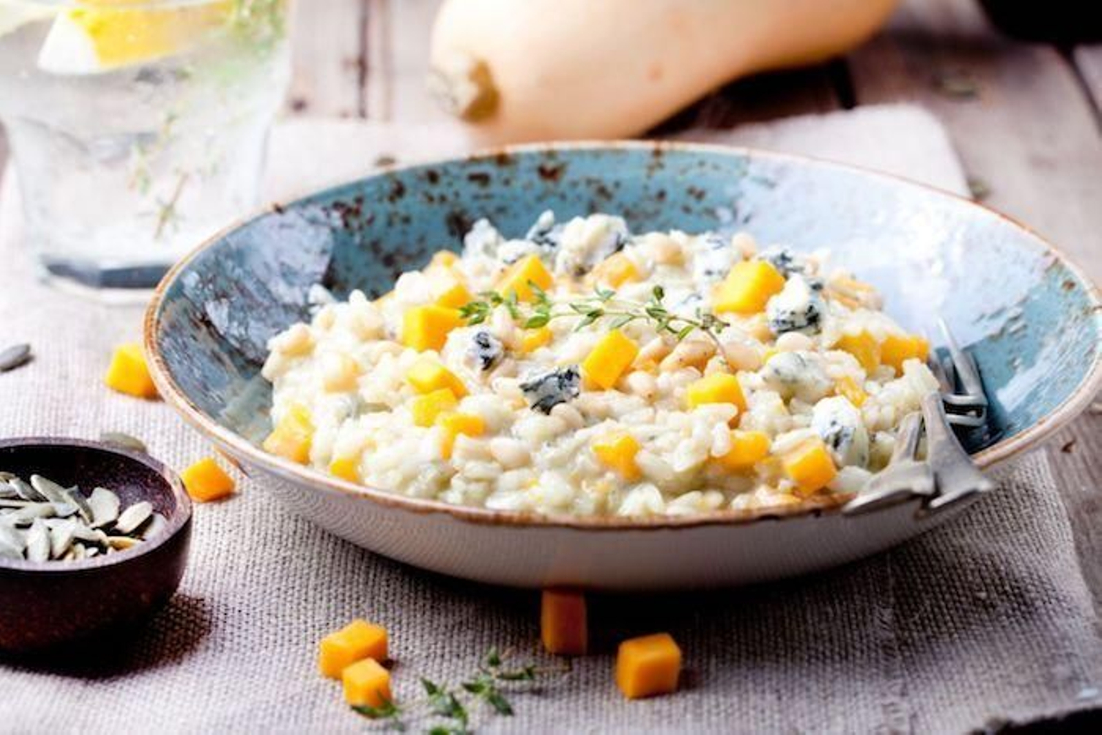 Receta de risotto de calabaza con queso azul