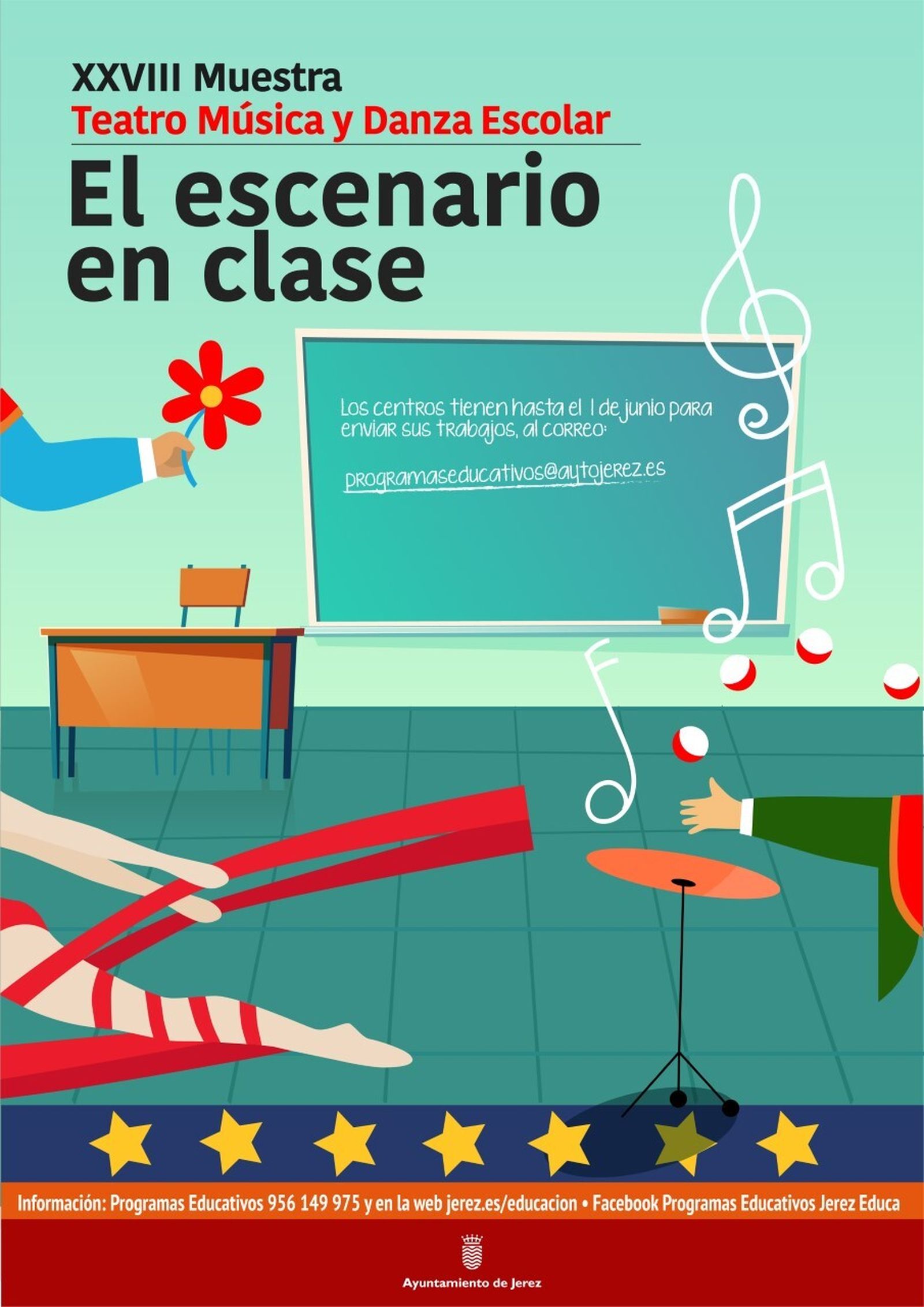Cartel de la convocatoria de la muestra escolar de teatro, música y danza.