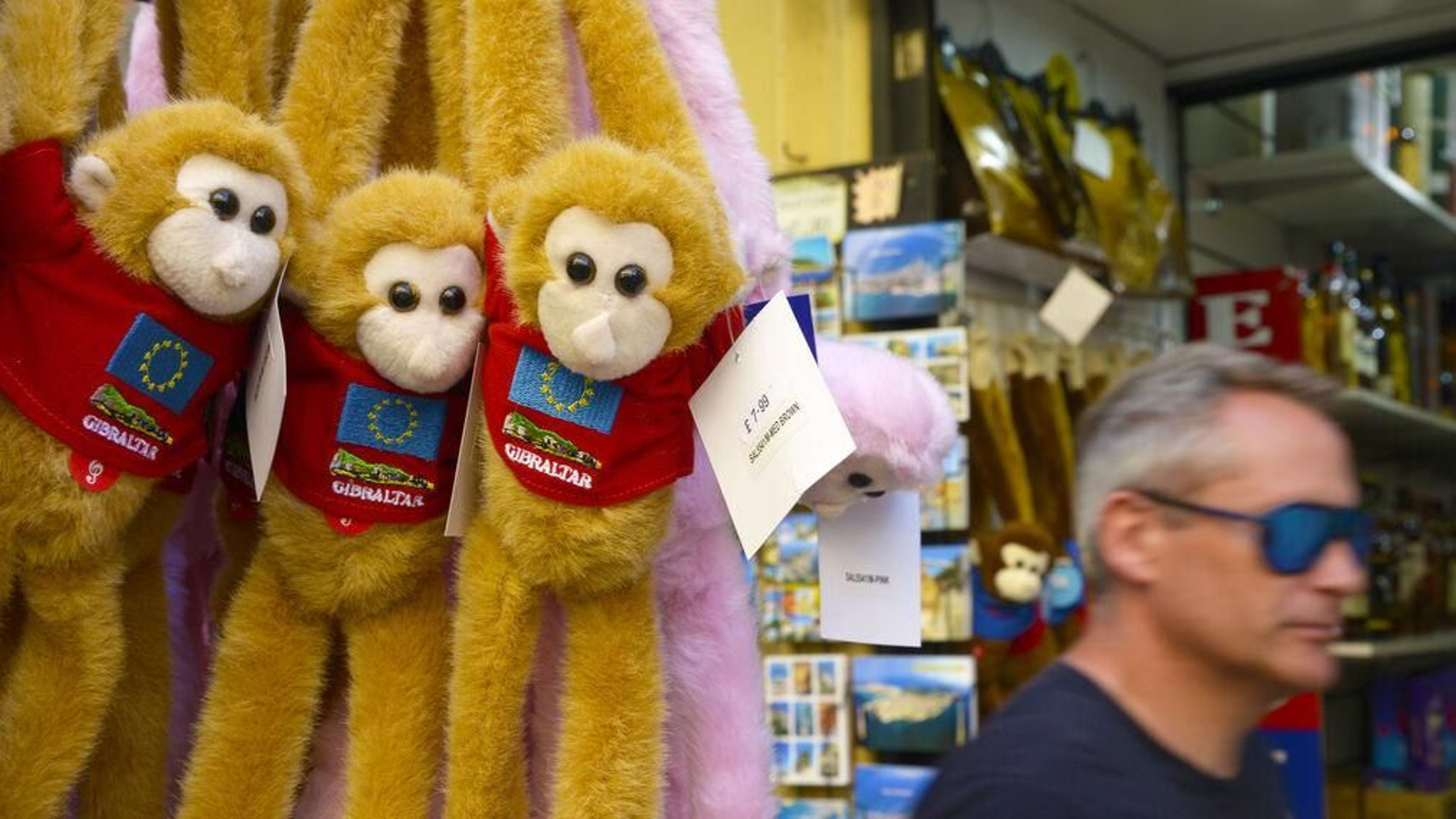Una tienda de Gibraltar con los tradicionales monos.