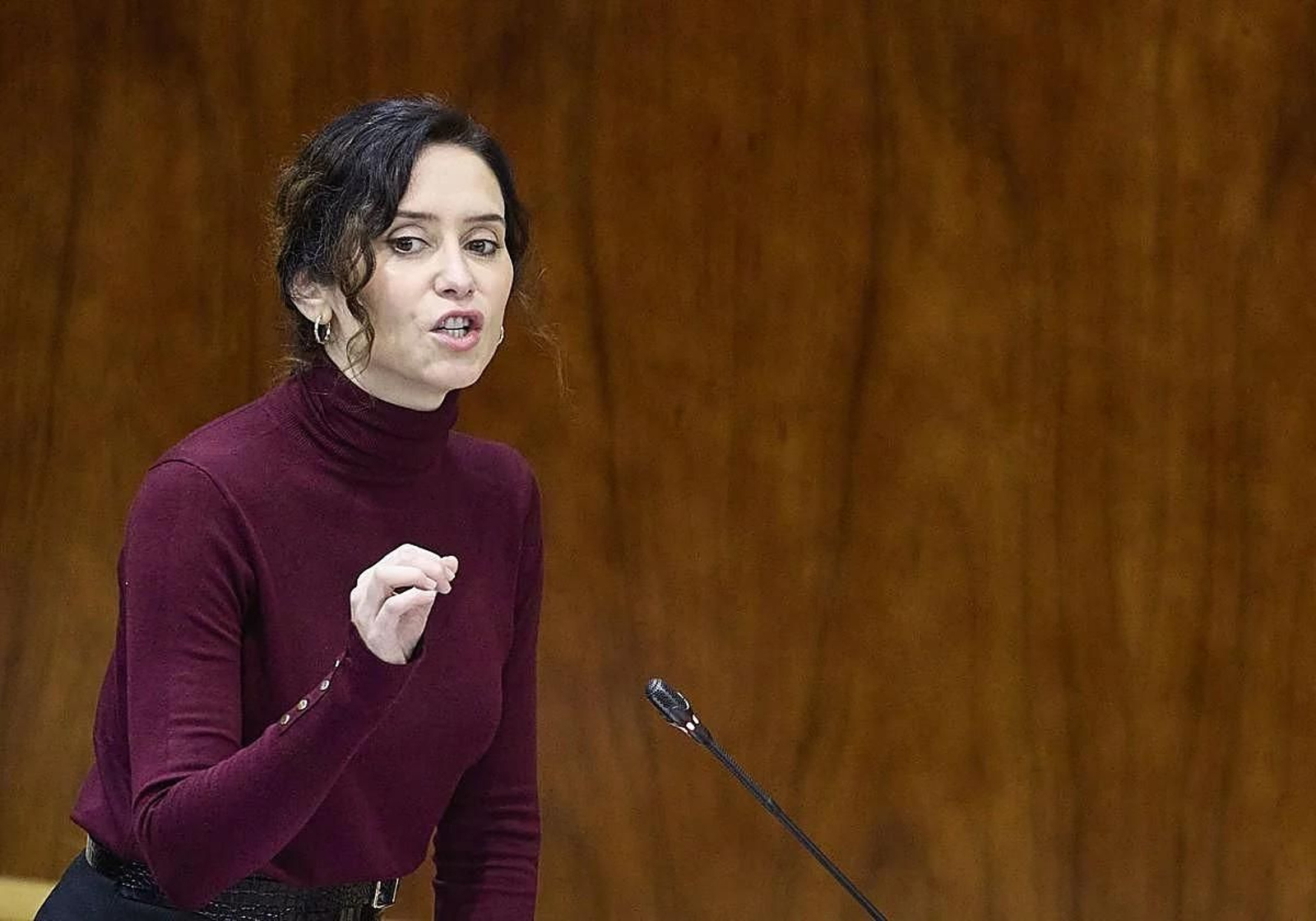 Isabel Díaz Ayuso en el pleno de la Asamblea de Madrid esta mañana.