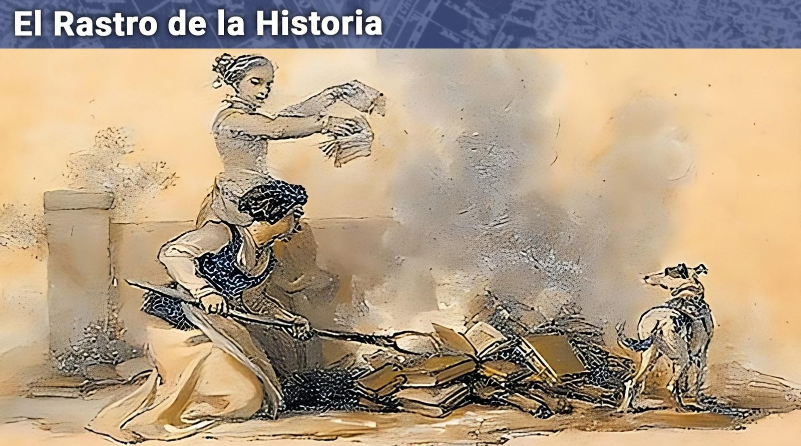 'La quema de libros', dibujo de Robert Smirke, entre 1808 y 1818