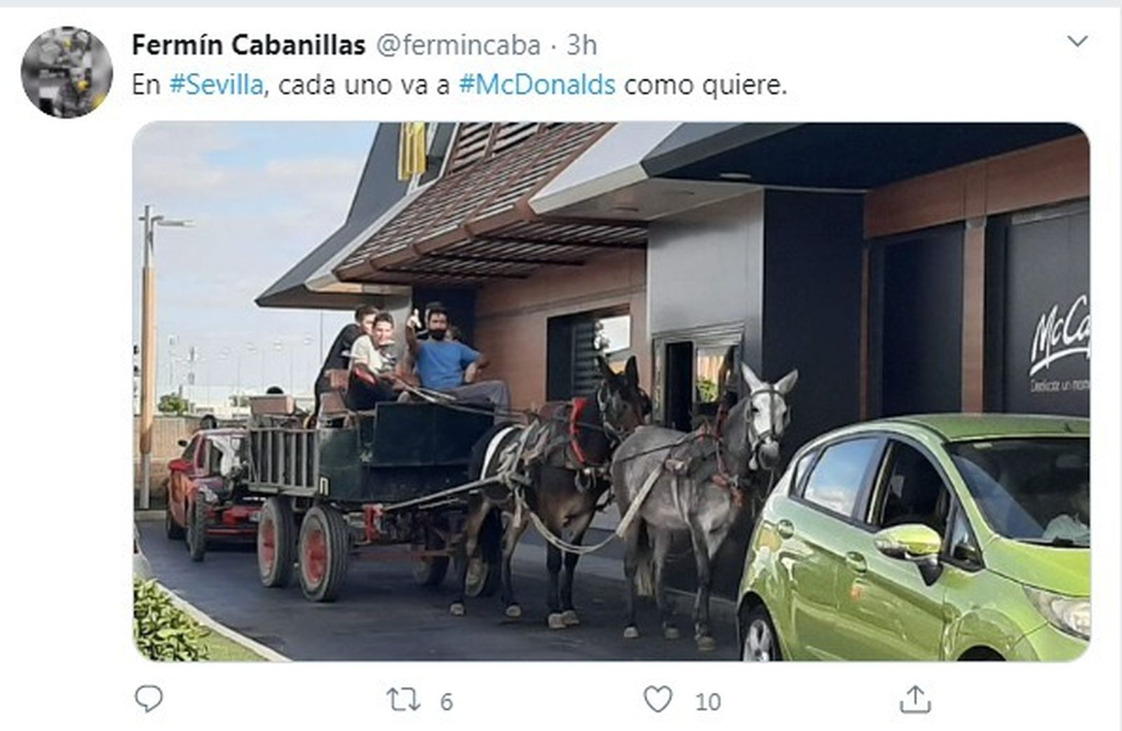 Al McDonalds en coche de caballos.