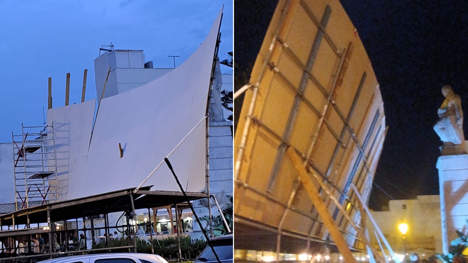 El estado en el que quedó el escenario por el fuerte viento.