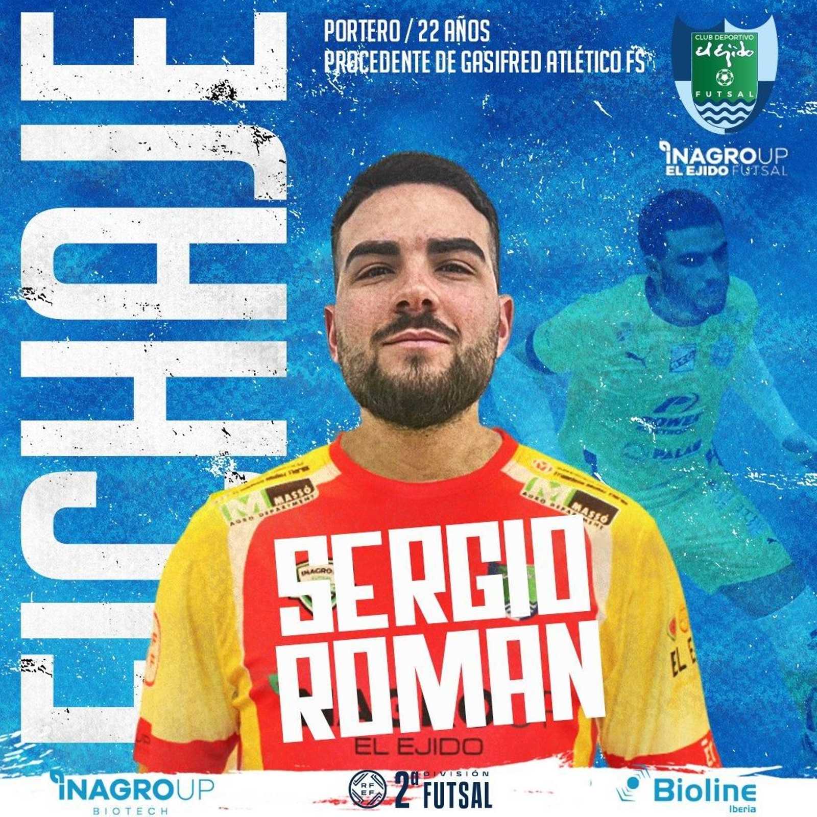 Cartel con el que el conjunto ejidense anunciaba la incorporación del guardameta Sergio Román.