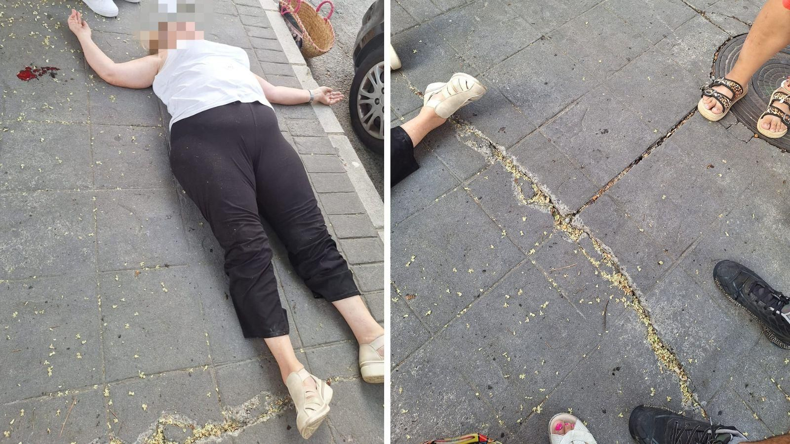 La mujer herida y la grita en la que tropezó.