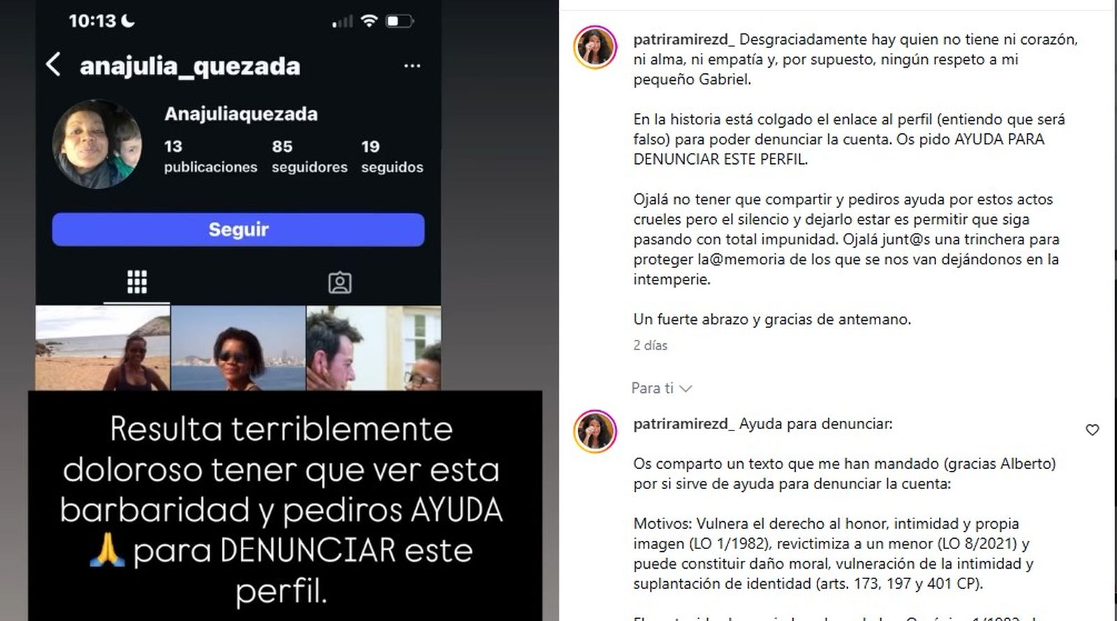 Perfil que se ha creado en Instagram con la imagen de Ana Julia Quezada y Gabriel Cruz.