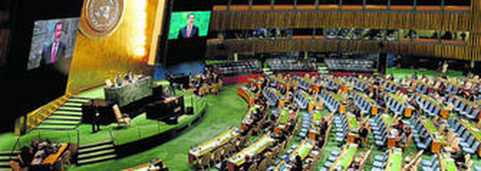 Un momento de la intervención ayer de Felipe VI en las Naciones Unidas.