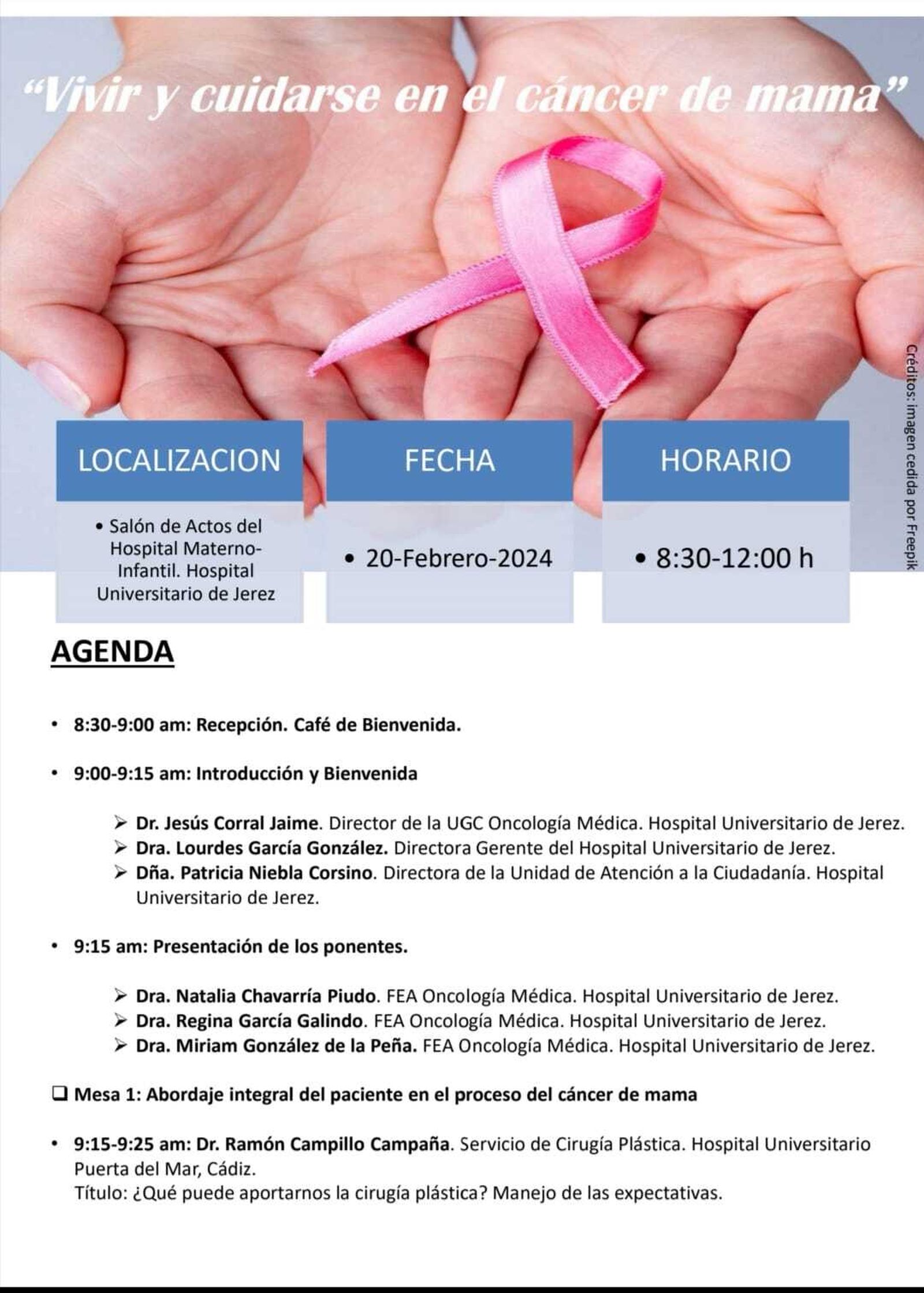 Programa de las jornadas del cáncer de mama en el Hospital de Jerez.