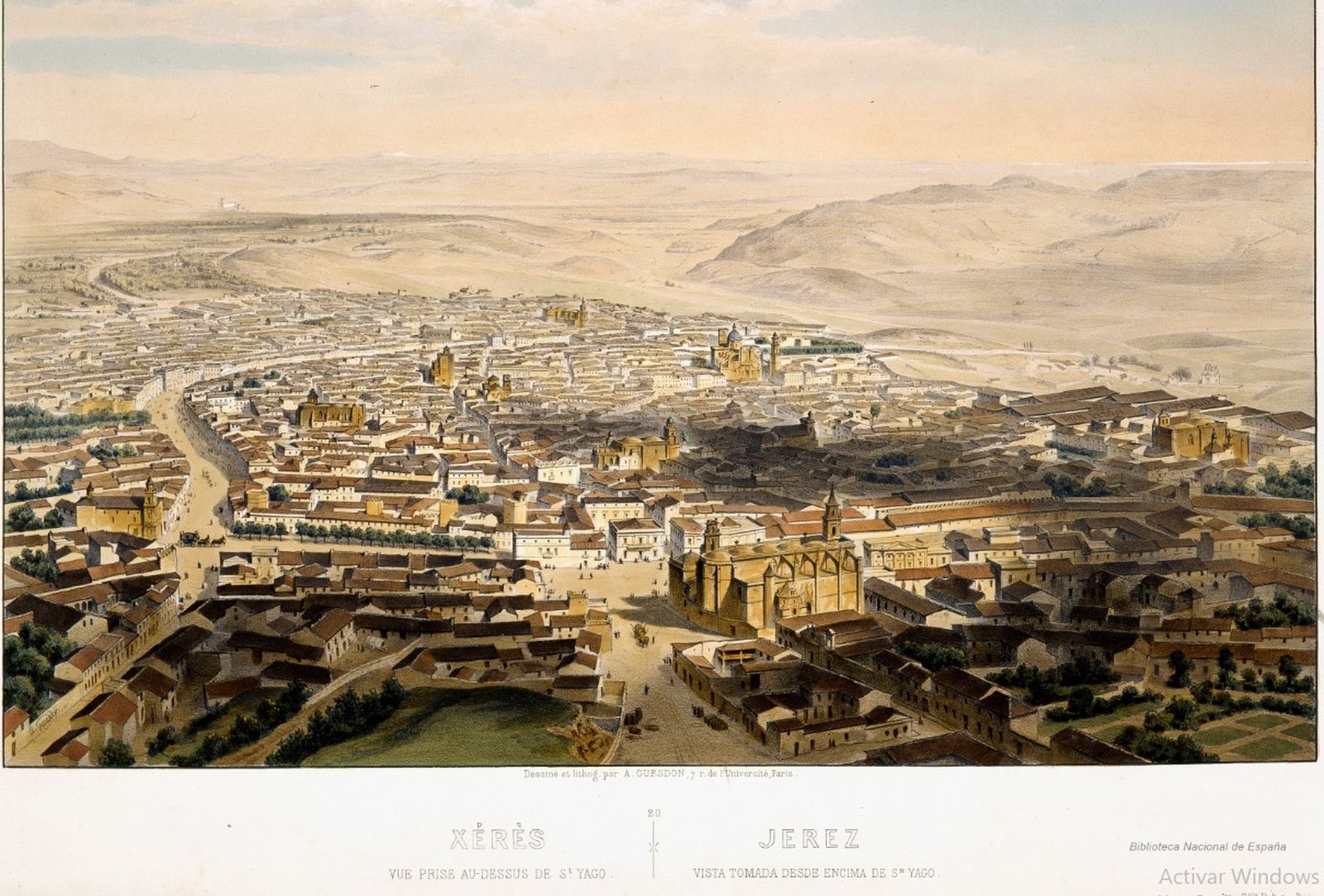 Vista aérea de Jerez, por Alfred Guesdon, circa 1855.