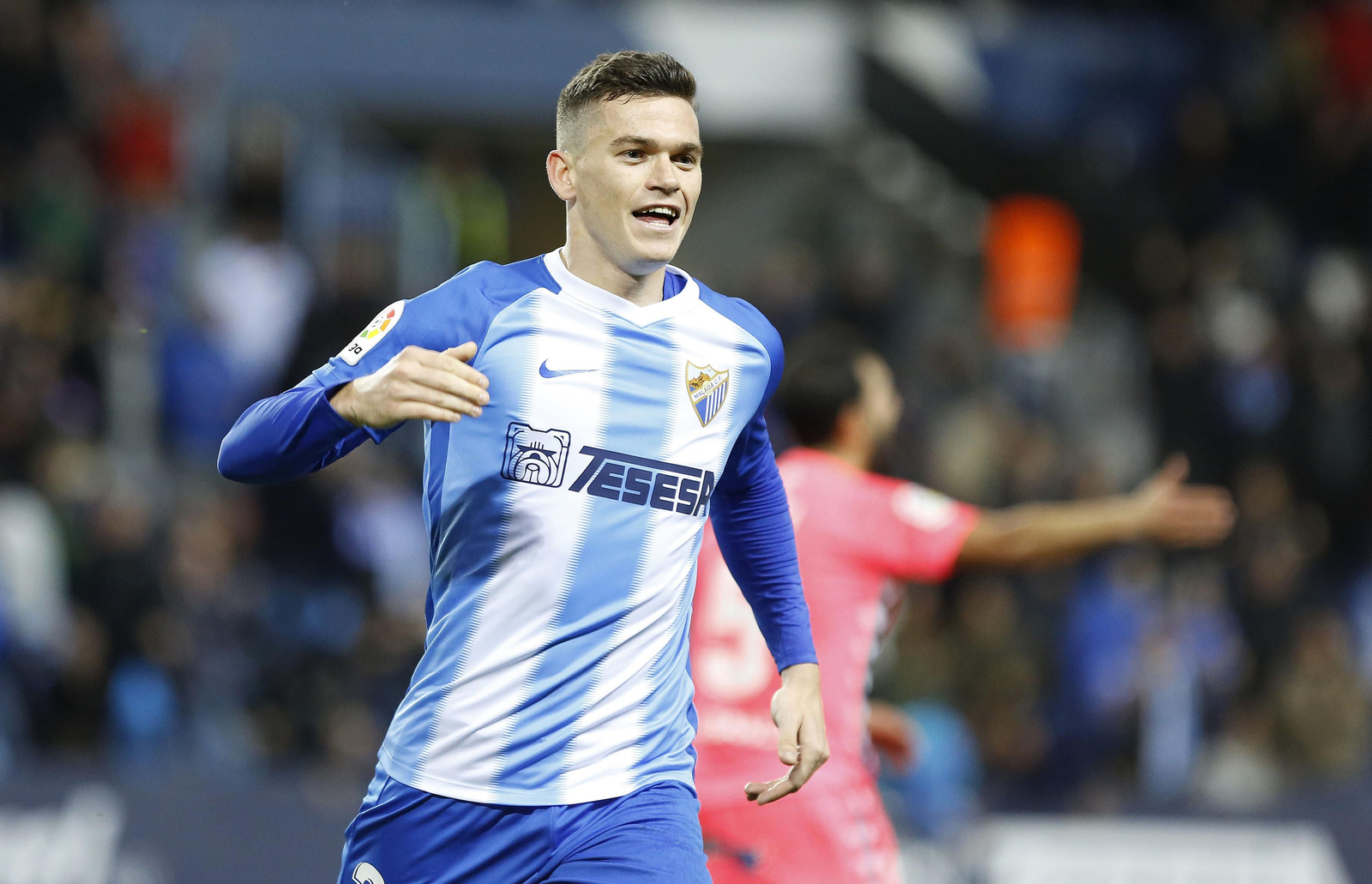 Jack Harper celebra un gol con el Málaga.