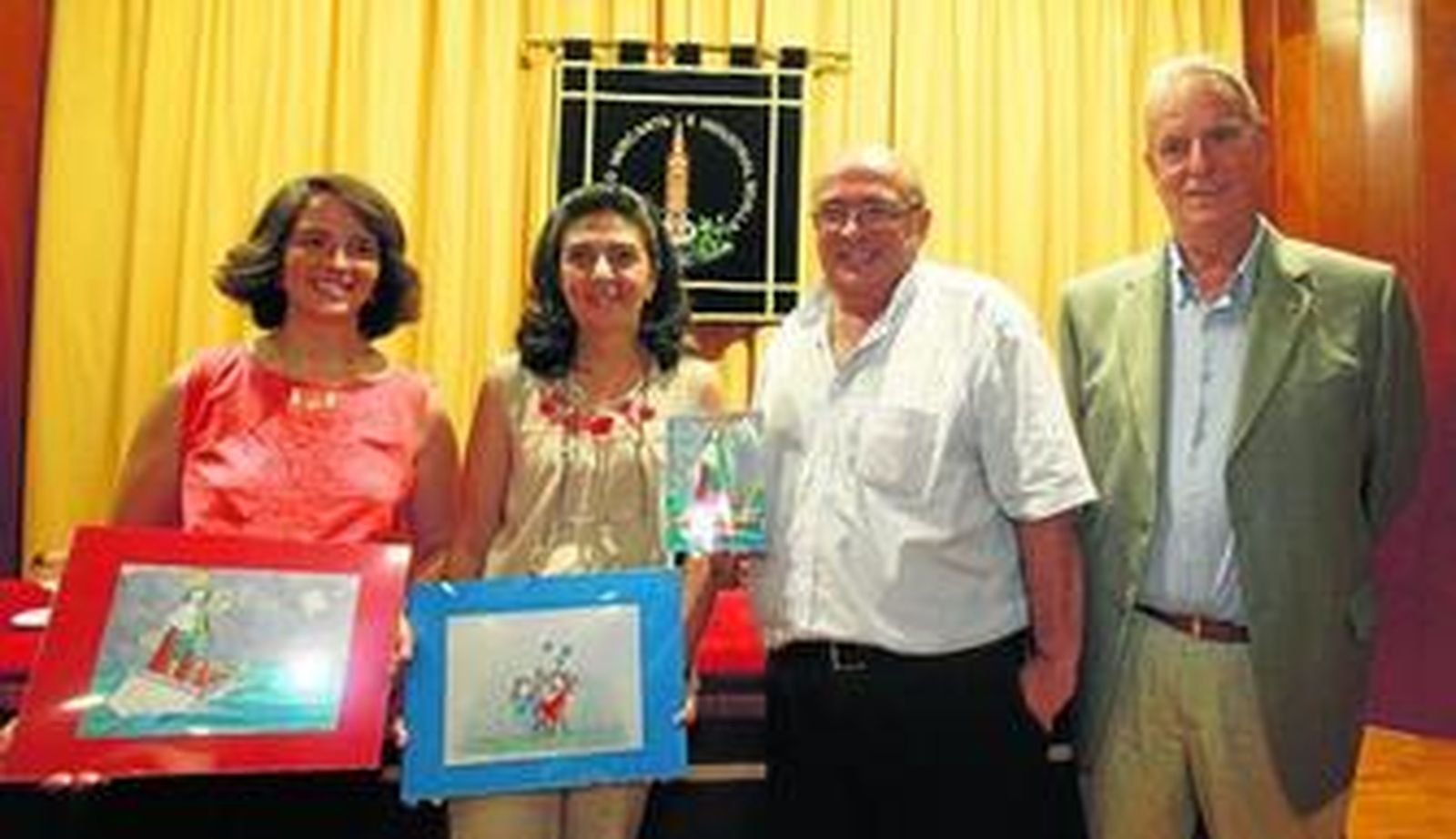 Pilar de la Peña, autora, Gloria Cámara, ilustradora, José Antonio Colinet, editor, y Francisco Cárcamo, bibliotecario del Mercantil.