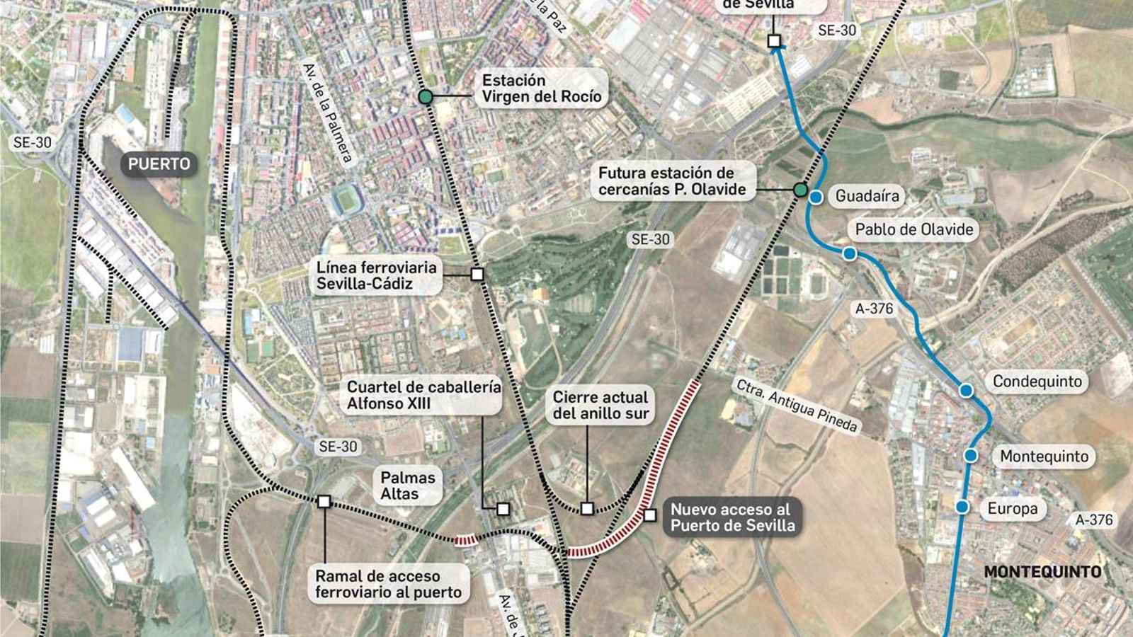 Nuevo acceso ferroviario al Puerto de Sevilla.