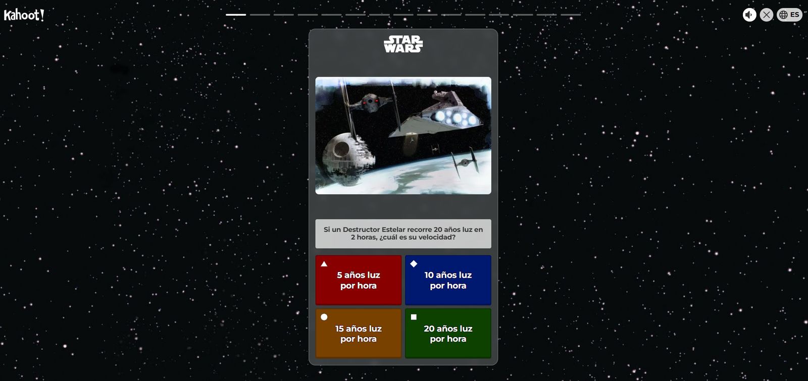 Aplicación de Kahoot con Star Wars.