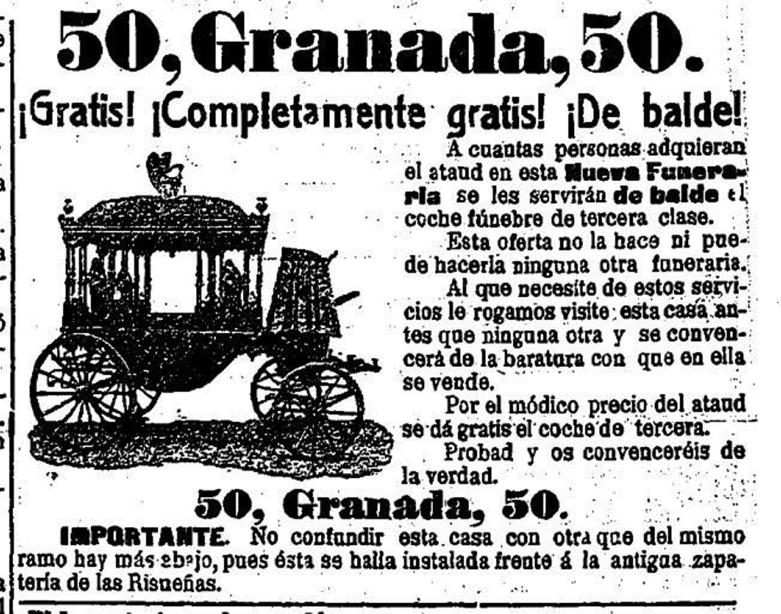 Curioso anuncio funerario de Granada