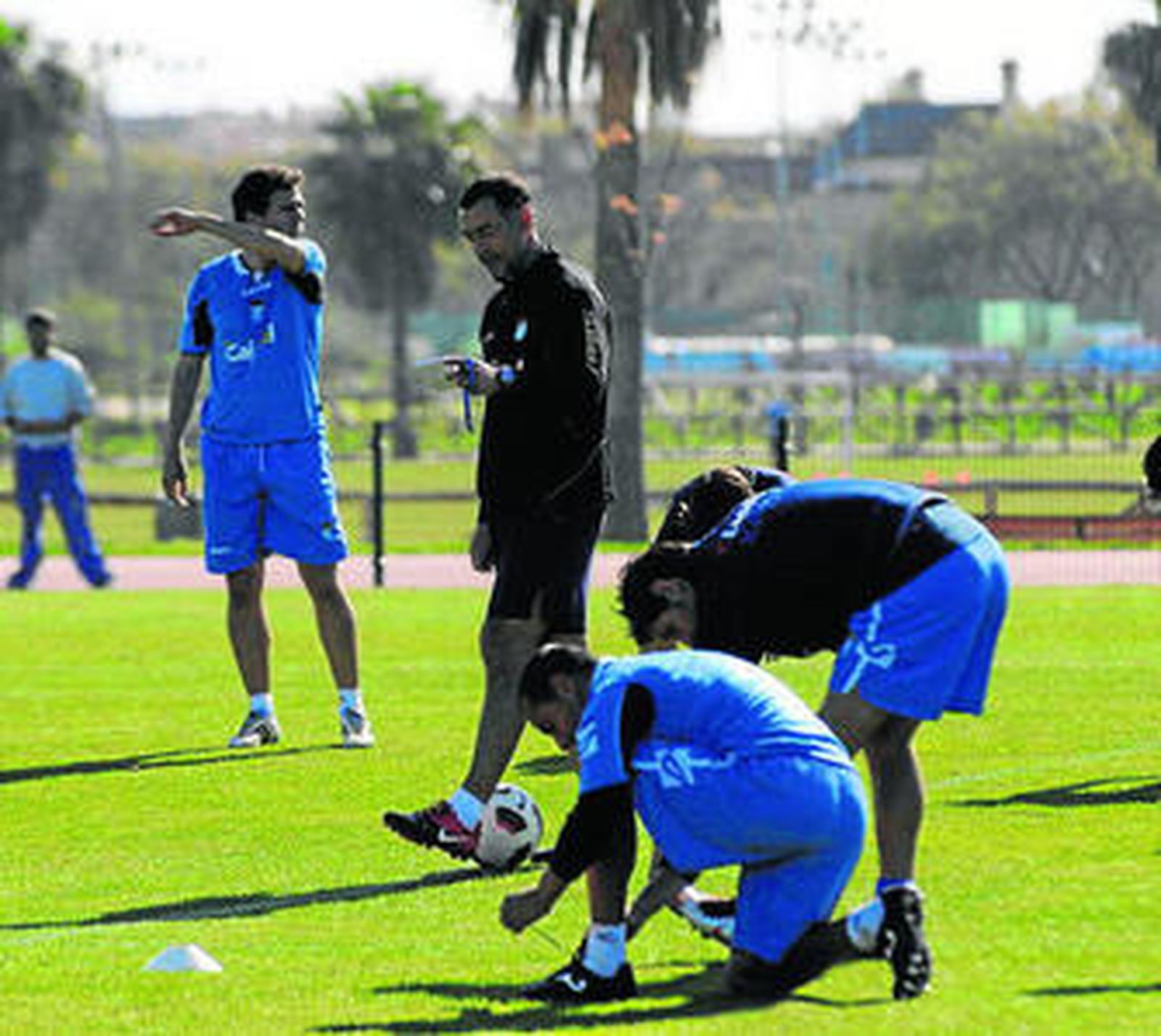 Javi López, durante el entrenamiento de ayer del Xerez.