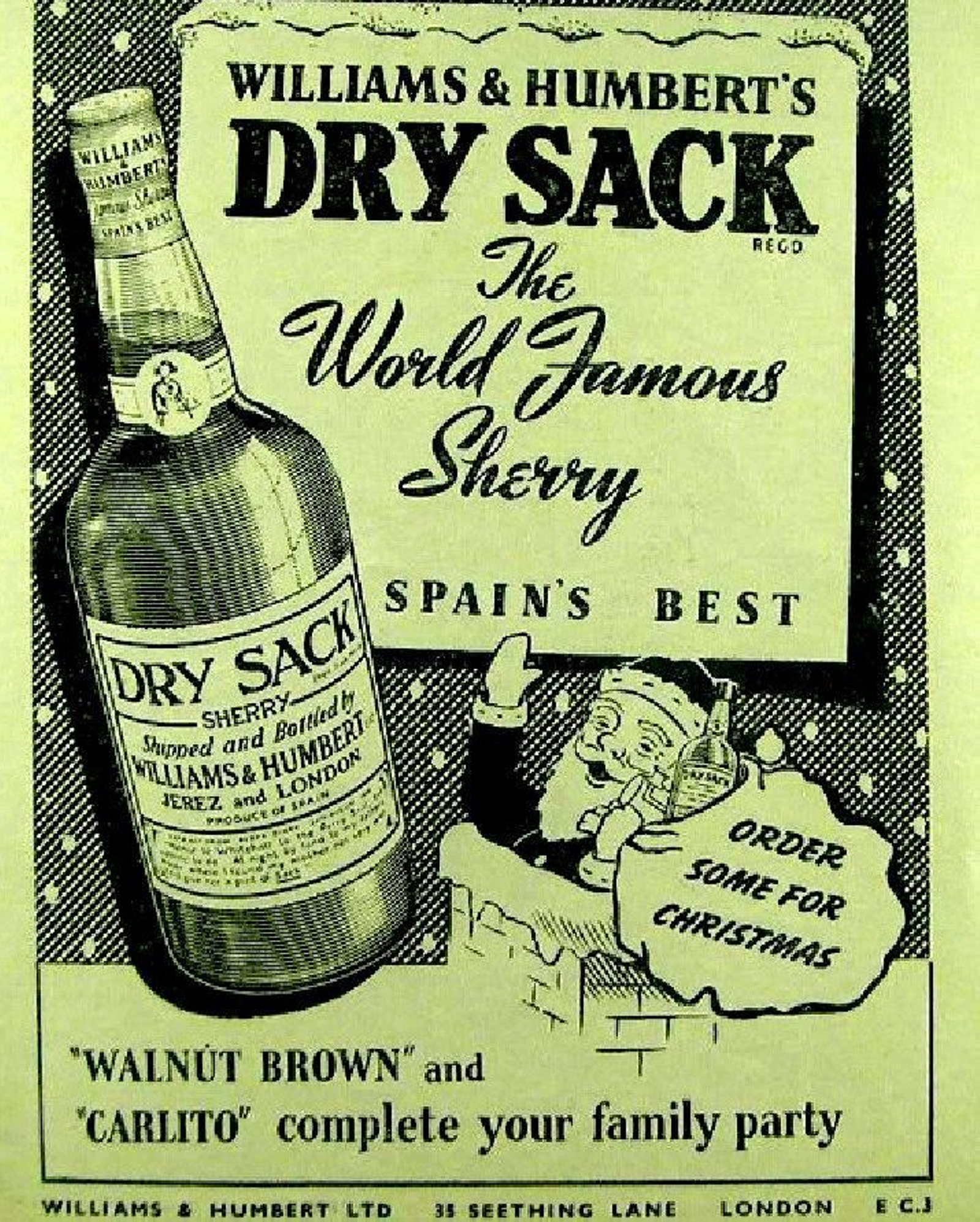 Anuncio de Dry Sack con Santa Claus, 1954.
