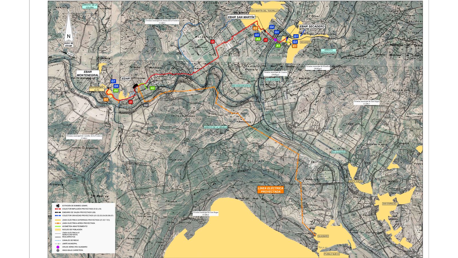 El plano de las obras de depuración previstas en el bajo Guadiaro.