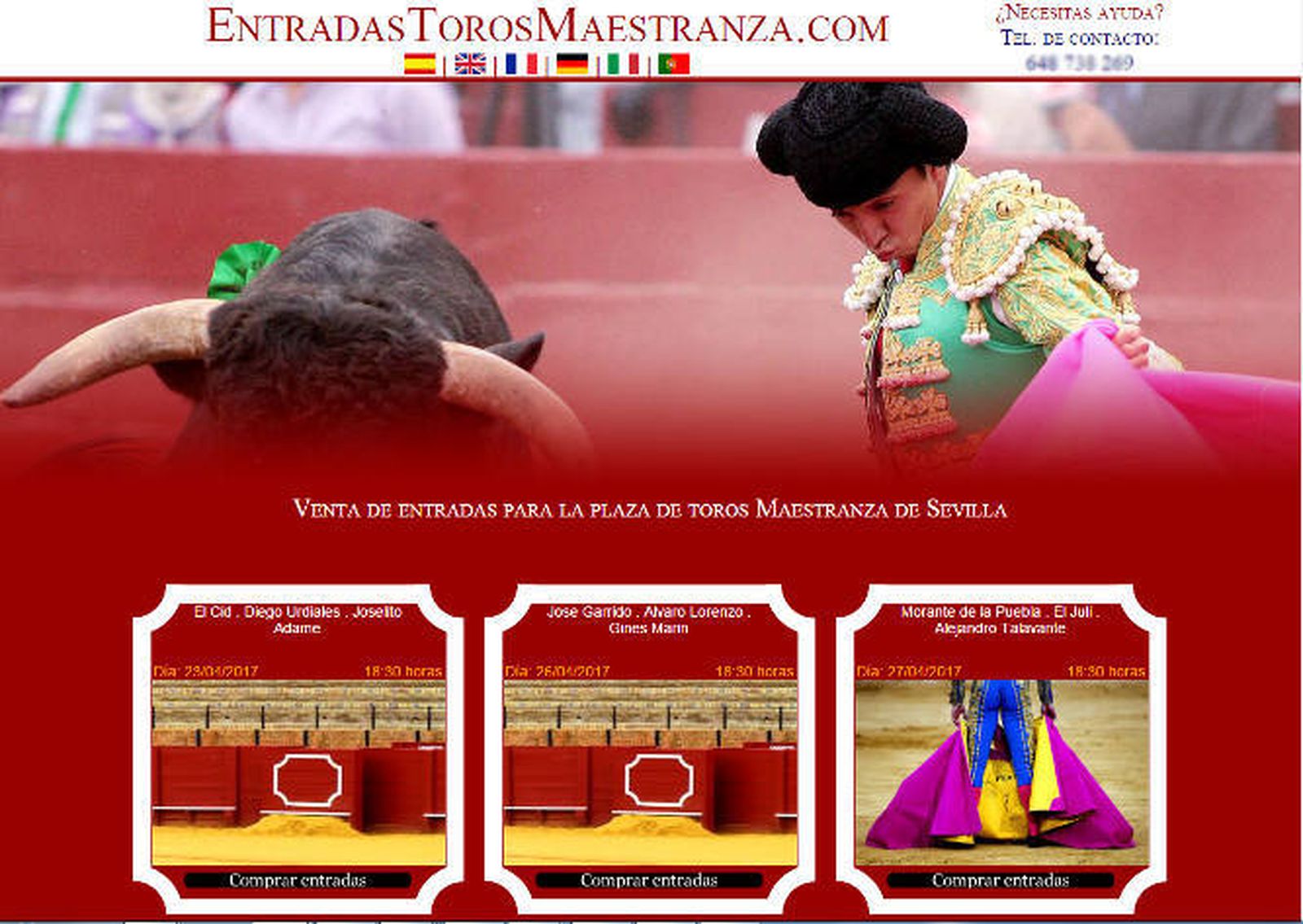 Captura de la interfaz del portal de venta de entradas de toros denunciado por Facua.