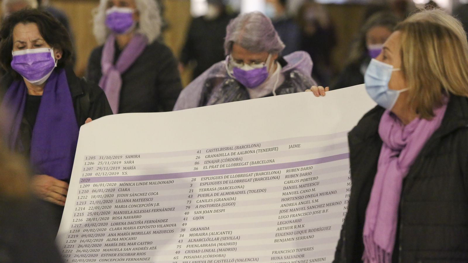 Mujeres portan la lista de nombres de las mujeres asesinadas desde 2003.