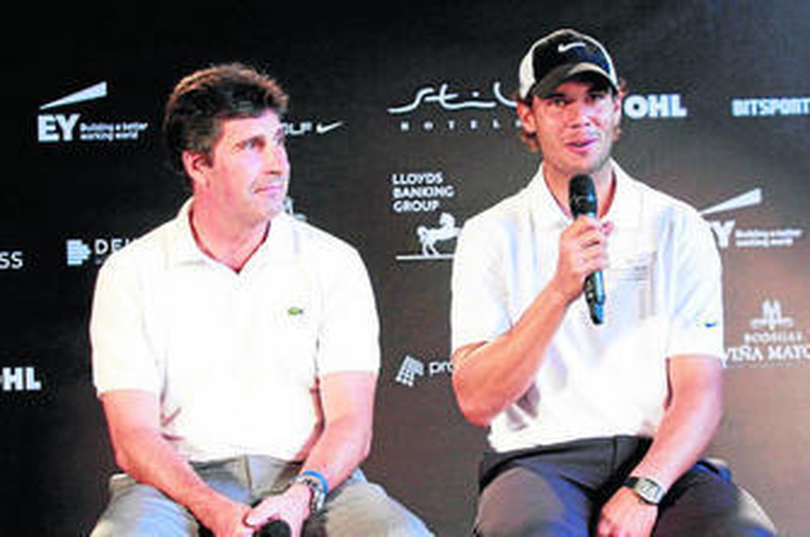 Rafael Nadal y José María Olazábal, durante la presentación del torneo solidario de golf que patrocinan.