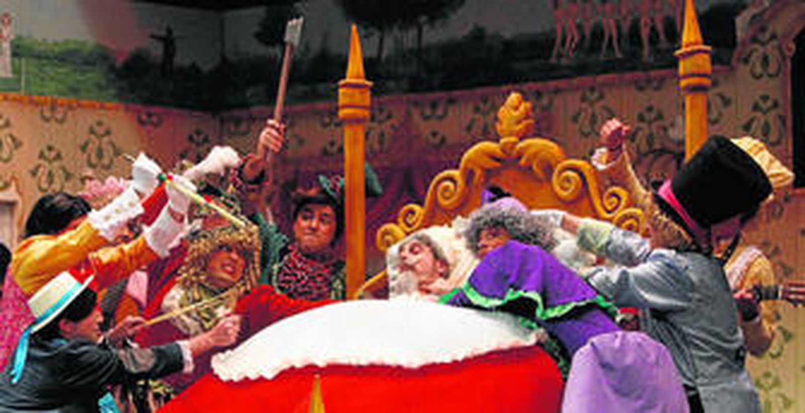 La chirigota 'Los herederos del conde de Salvatierra' en un momento de su primera intervención en el concurso del Carnaval de Cádiz.