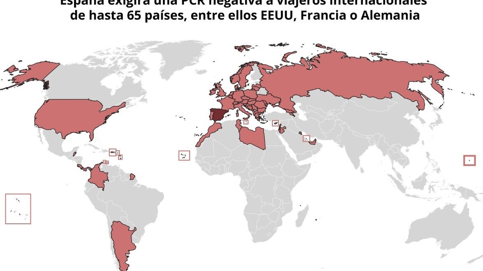 Países a los que España exigirá PCR negativa a viajeros internacionales