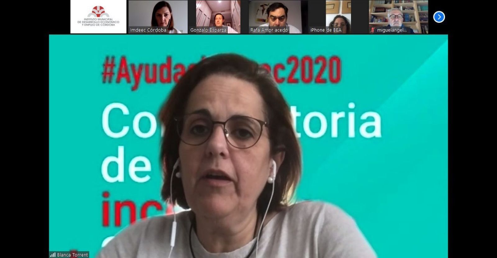 La presidenta del Imdeec durante la reunión telemática