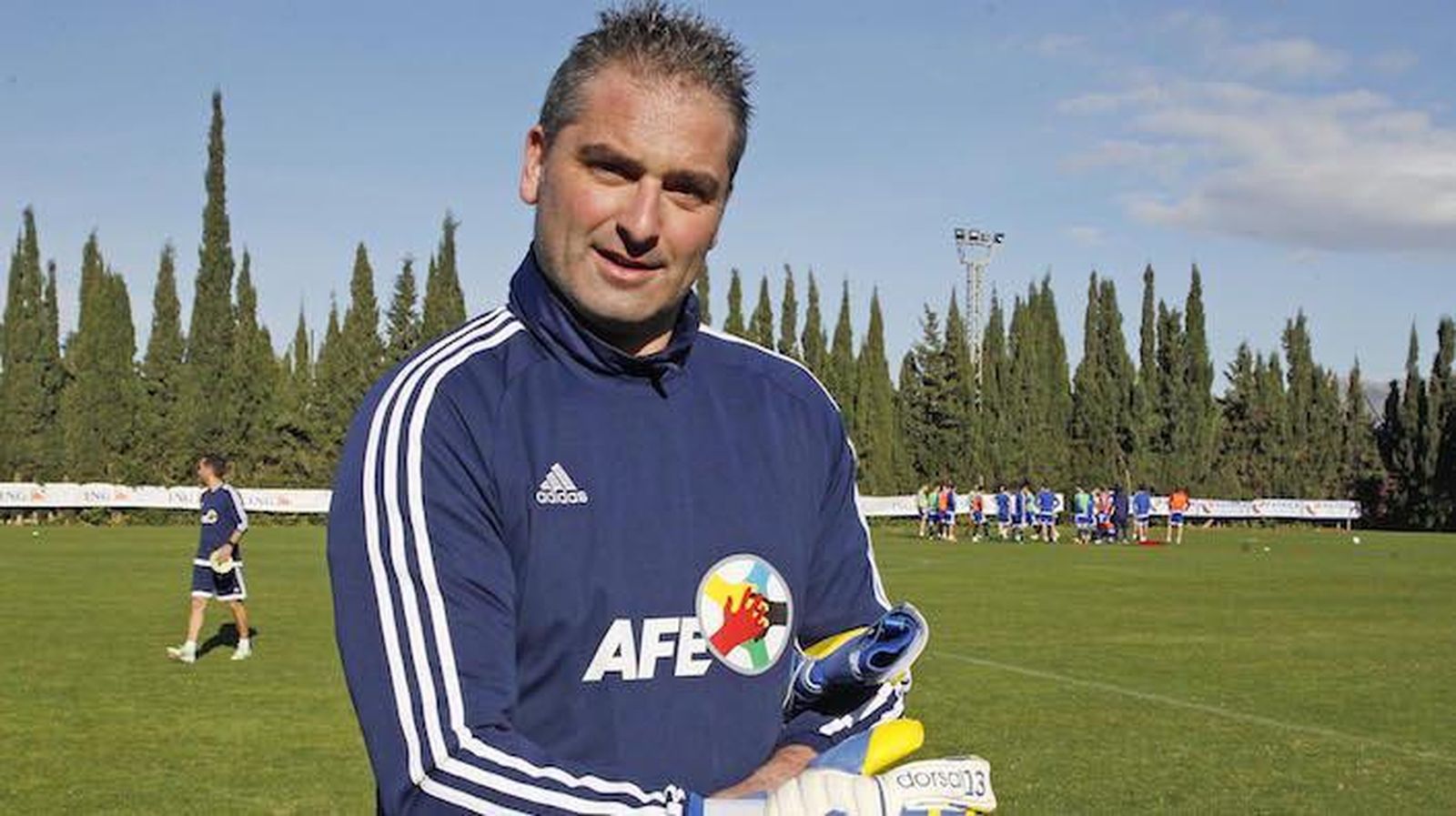 Noé Calleja, en una sesión de la AFE como entrenador de porteros.