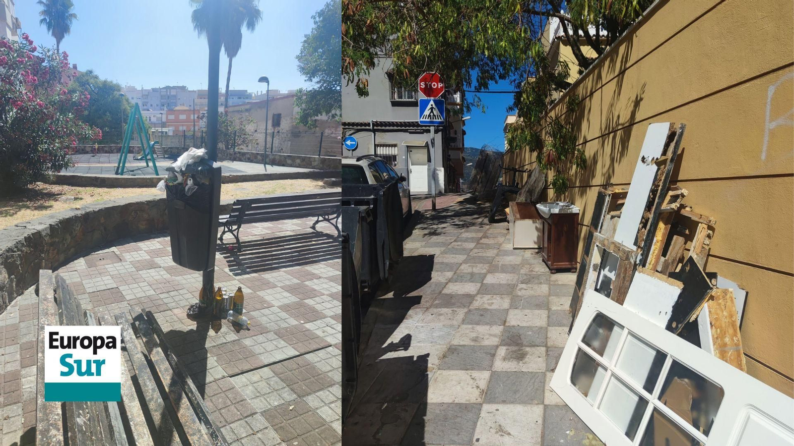 Calles con basuras, enseres y muebles por recoger en La Bajadilla.