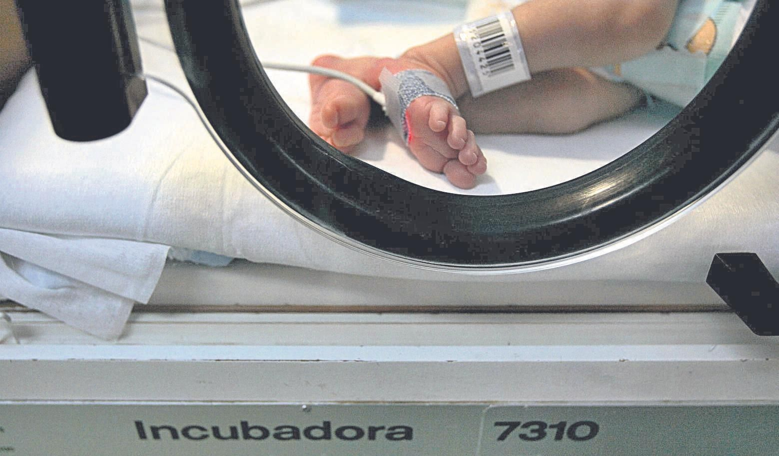 Un recién nacido en una incubadora. Un recién nacido en una incubadora.