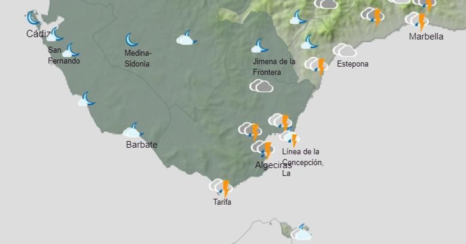 El mapa del tiempo para el Campo de Gibraltar.