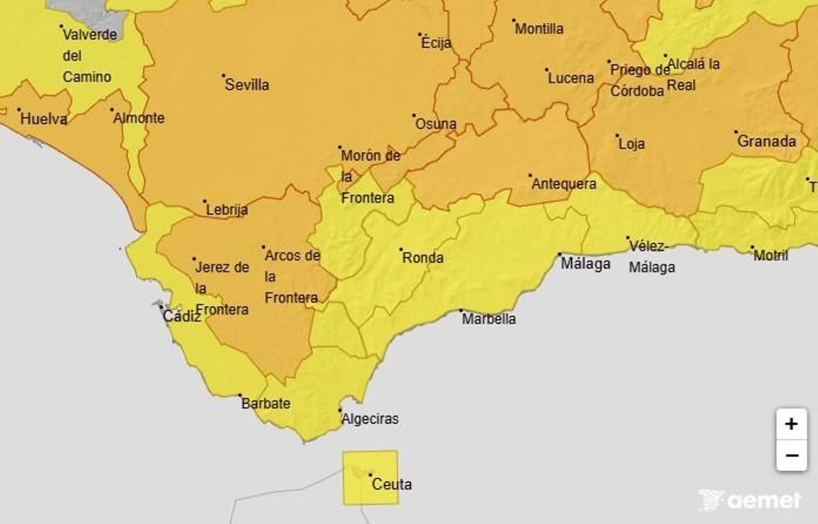 Mapa de avisos por calor para este lunes 18 de agosto.