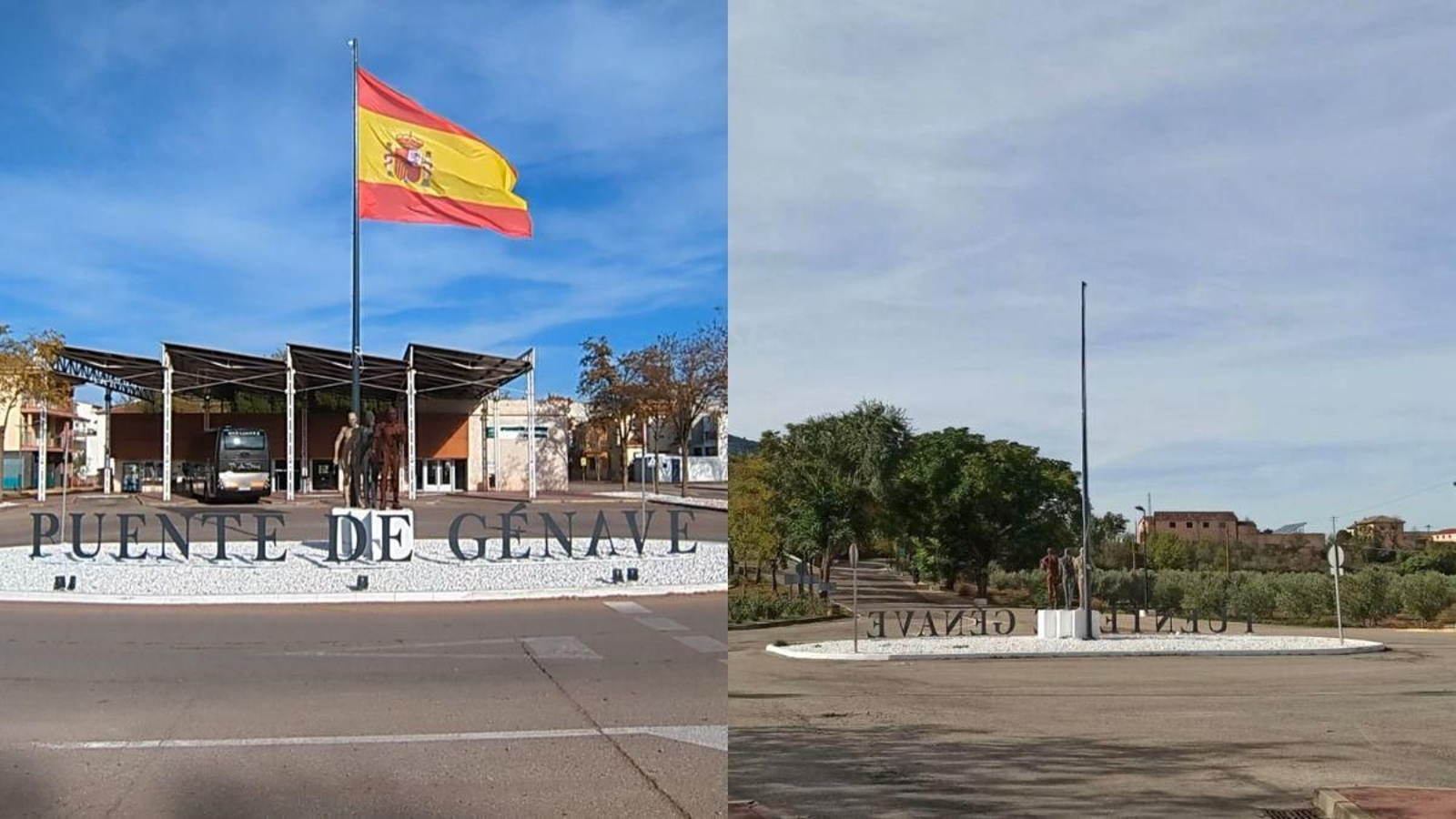 Antes y después del mástil del mástil del apeadero de autobuses de Puente de Génave.