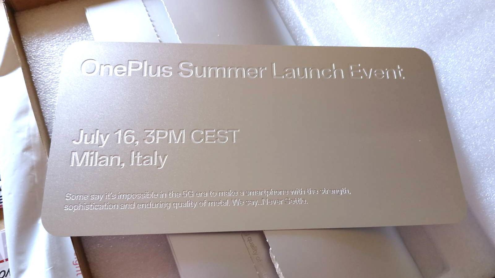 Invitación de OnePlus a su evento de presentación de Milán