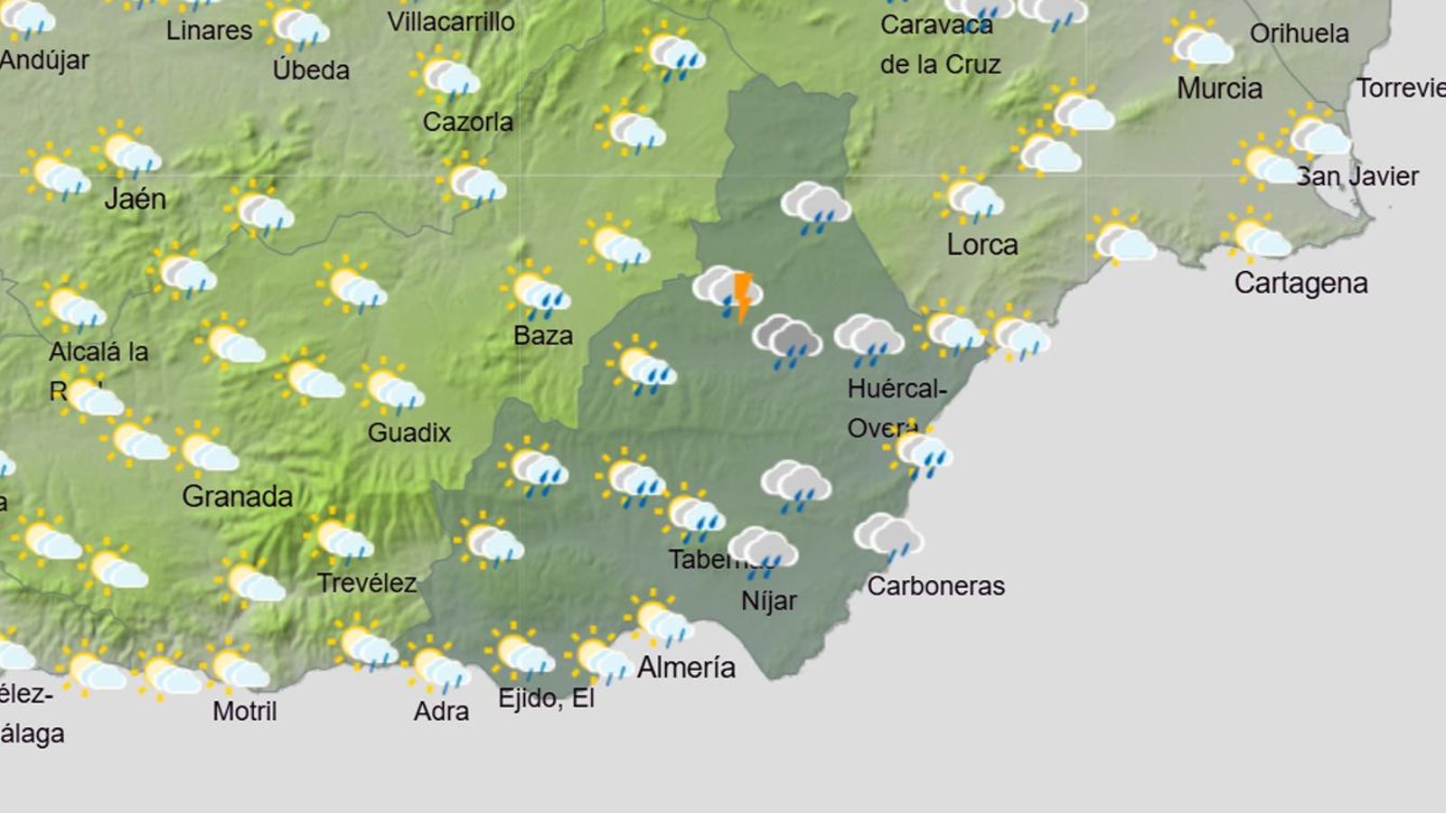 Previsión para el miércoles 7 de mayo a primera hora de la tarde. Previsión para el miércoles 7 de mayo a primera hora de la tarde.