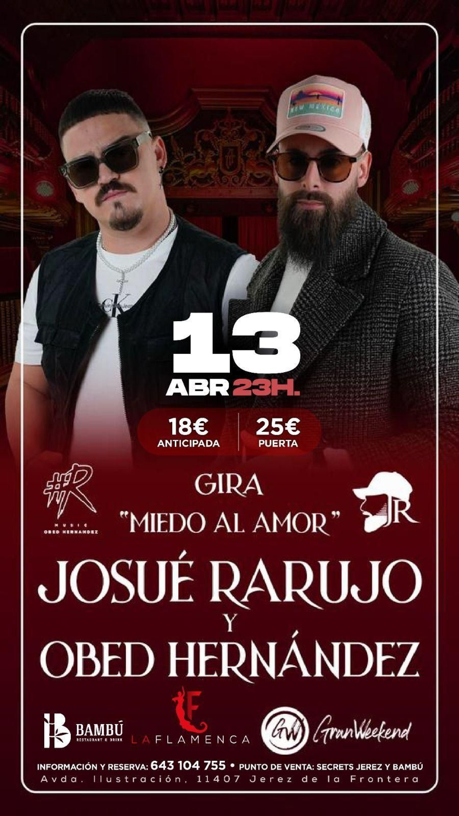 Cartel del concierto de Josué Rarujo y Obed Hernández.
