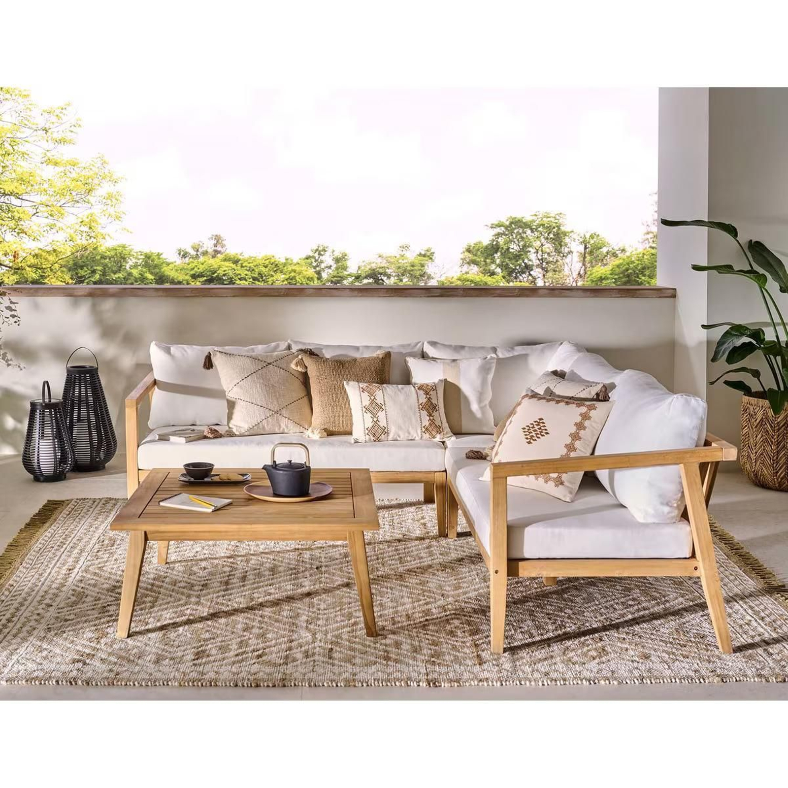Sofá modular rinconera de jardín de madera de teca Arrecife Sofá modular rinconera de jardín de madera de teca Arrecife