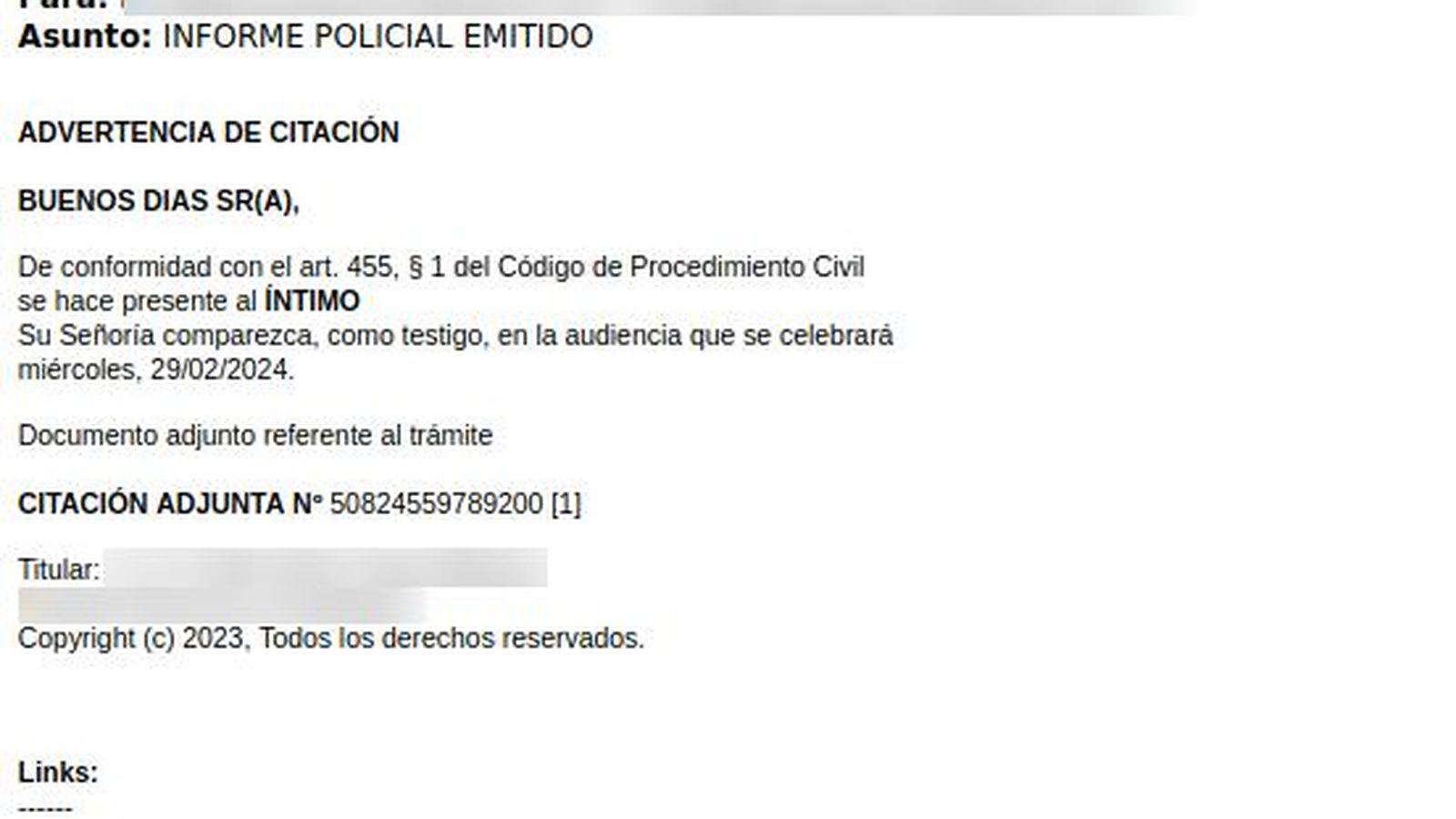 Captura de uno de los correos