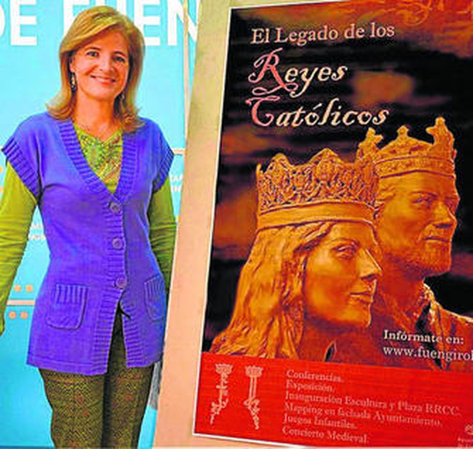 La alcaldesa Esperanza Oña muestra el cartel promocional.